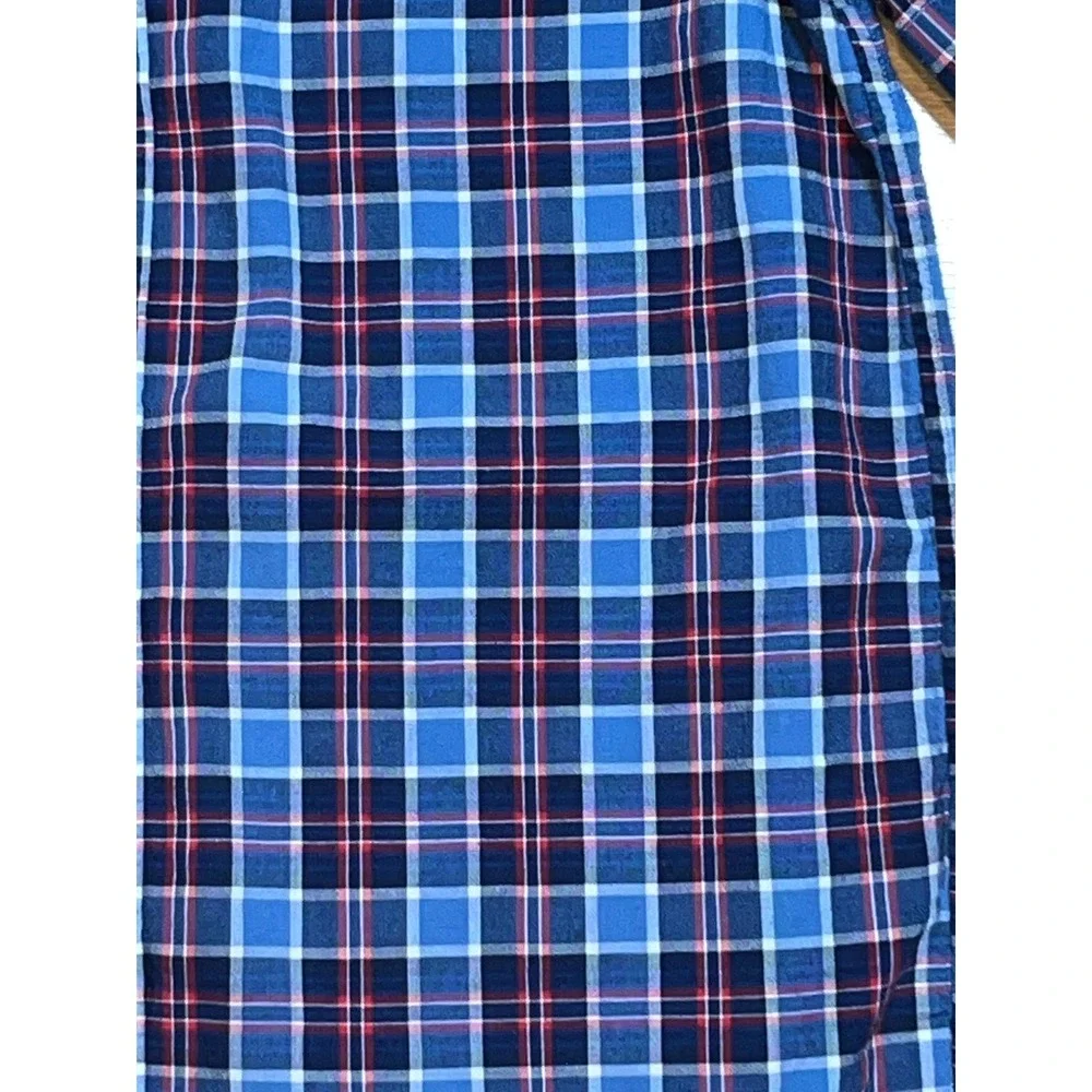 Ralph Lauren Button Down Shirt Boys L 14-16 Blue Red Plaid Short Sleeve Pony